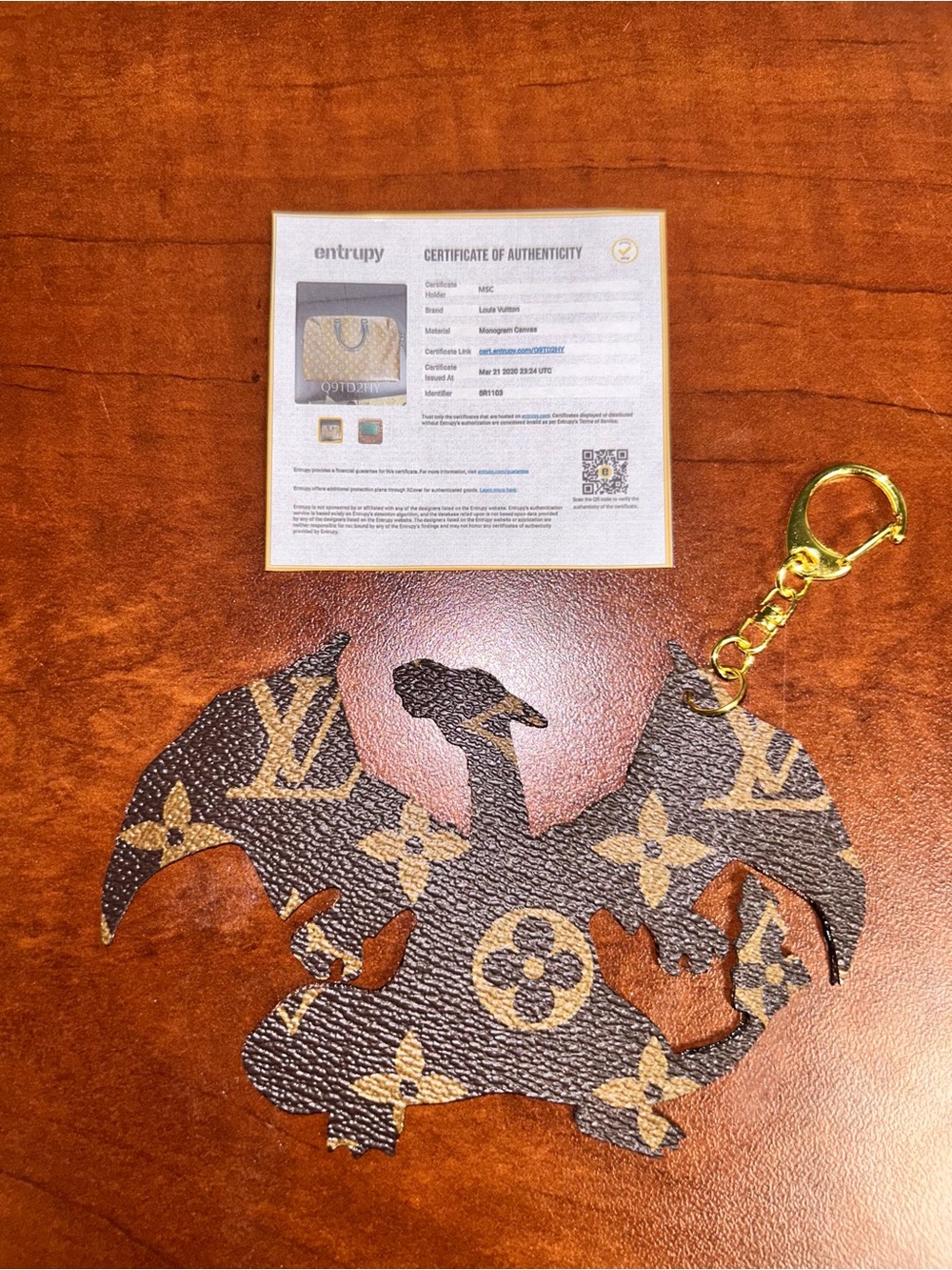 Louis Vuitton Brown Monogram charizard Pokemon Dragon Keyring with Gold Hardware